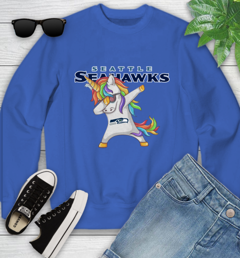 Seattle Seahawks NFL Football Funny Unicorn Dabbing Sports Youth Sweatshirt 8
