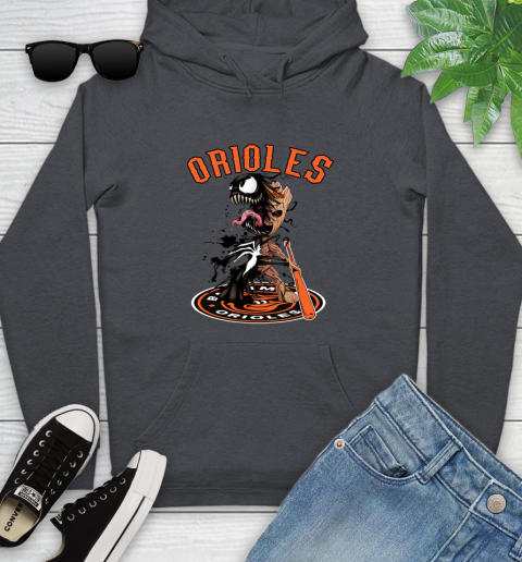 MLB Baltimore Orioles Baseball Venom Groot Guardians Of The Galaxy Youth Hoodie 8