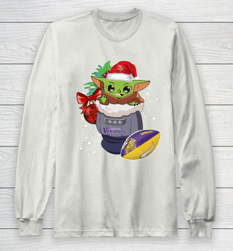 Minnesota Vikings Christmas Baby Yoda Star Wars Funny Happy NFL Long Sleeve T-Shirt 12