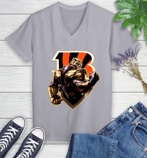 NFL Thanos Avengers Endgame Football Sports Cincinnati Bengals Women's V-Neck T-Shirt 4