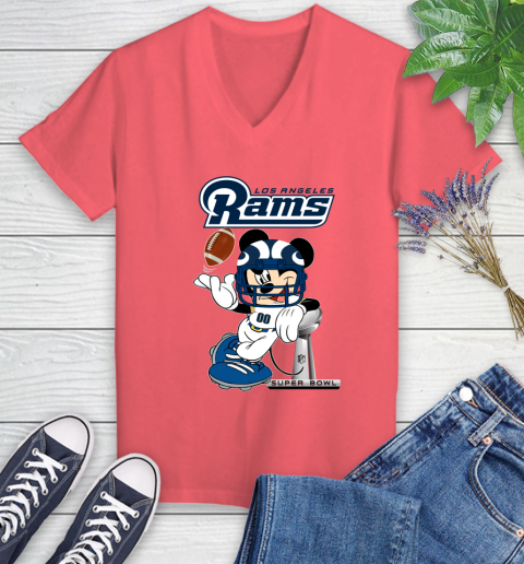 NFL Los Angeles Rams Mickey Mouse Disney Super Bowl Football T Shirt Women's V-Neck T-Shirt 6