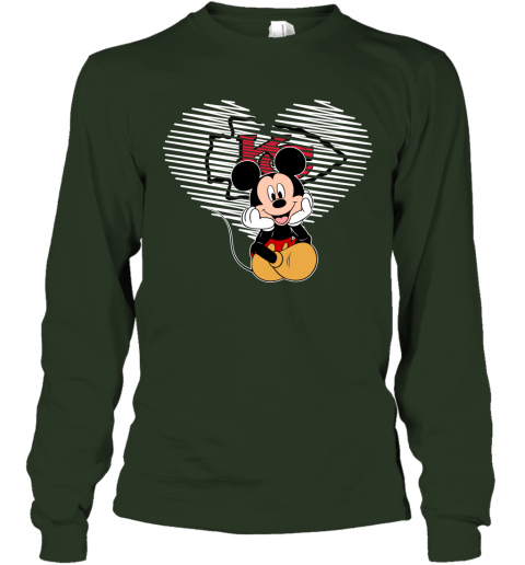 NFL Kansas City Chiefs The Heart Mickey Mouse Disney Football T Shirt qm5YAYk4GDR long sleeve tee 14 95 151514 front forest green