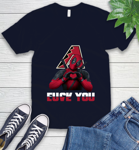 MLB Arizona Diamondbacks Deadpool Love You Fuck You Baseball Sports V-Neck T-Shirt 2