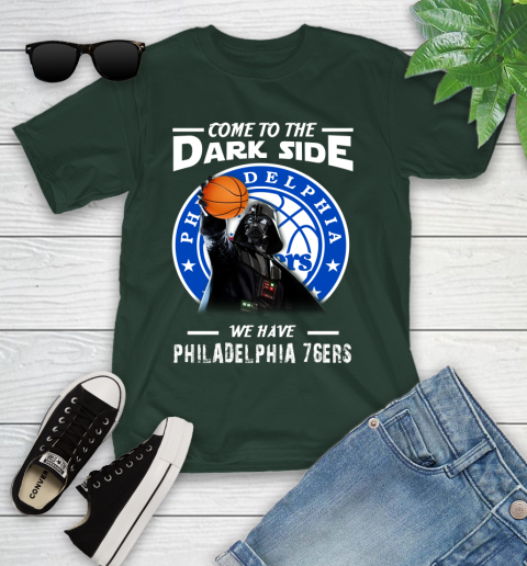 NBA Come To The Dark Side We Have Philadelphia 76ers Star Wars Darth Vader Basketball Youth T-Shirt 5