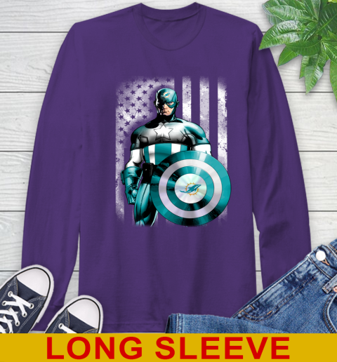 Miami Dolphins NFL Football Captain America Marvel Avengers American Flag Shirt Long Sleeve T-Shirt 5