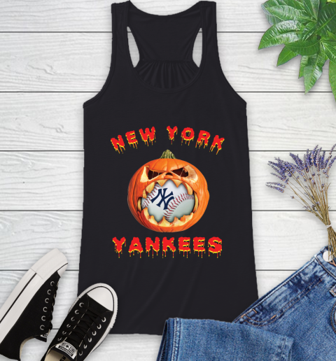 MLB New York Yankees Halloween Pumpkin Baseball Sports Racerback Tank 3 MLB New York Yankees Halloween Pumpkin Baseball Sports Racerback Tank - Image 3
