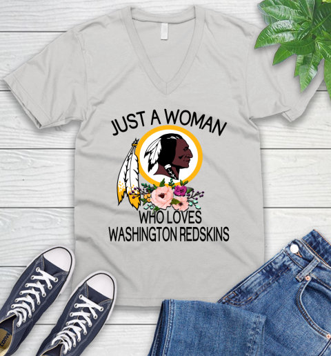 NFL Just A Woman Who Loves Washington Redskins Football Sports V-Neck T-Shirt