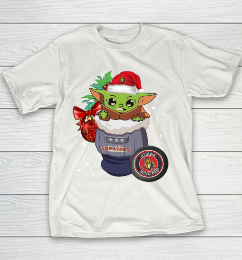 Ottawa Senators Christmas Baby Yoda Star Wars Funny Happy NHL Youth T-Shirt 3