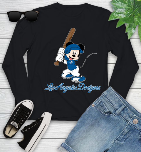 MLB Baseball Los Angeles Dodgers Cheerful Mickey Mouse Shirt Youth Long Sleeve