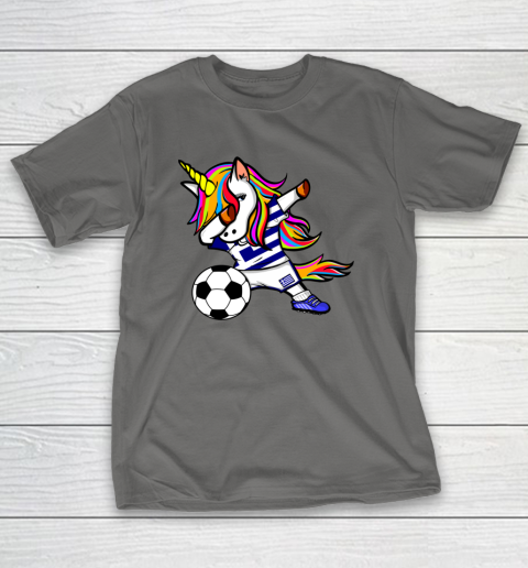 Funny Dabbing Unicorn Greece Football Greek Flag Soccer T-Shirt 21