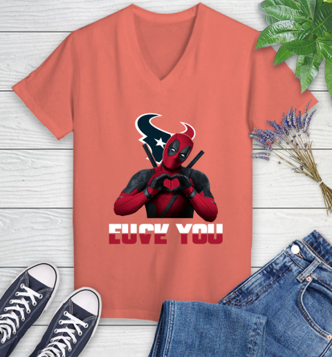NHL Houston Texans Deadpool Love You Fuck You Football Sports Women's V-Neck T-Shirt 6