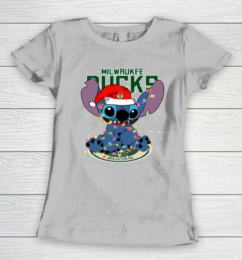 Milwaukee Bucks NBA noel stitch Basketball Christmas Women's T-Shirt 3
