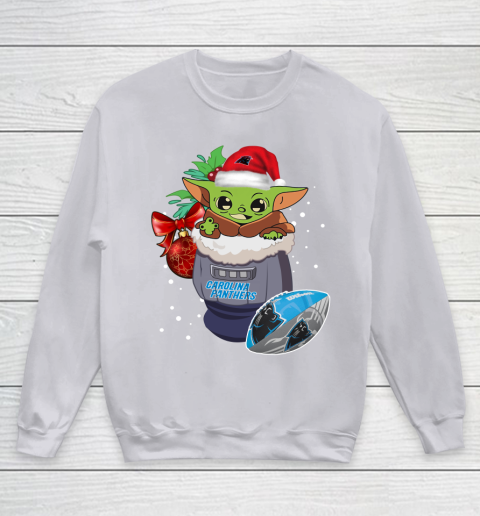 Carolina Panthers Christmas Baby Yoda Star Wars Funny Happy NFL Youth Sweatshirt 4