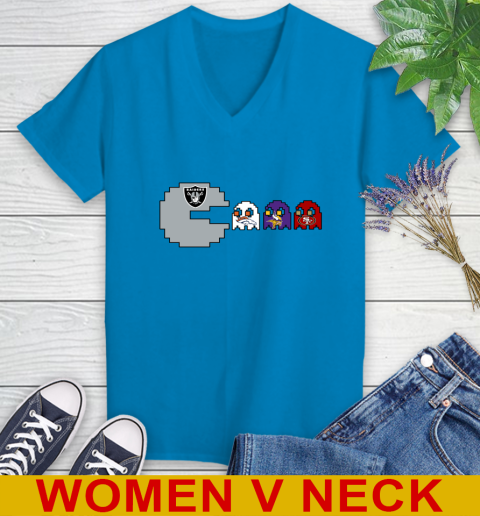 Oakland Raiders NFL Football Pac Man Champion Women's V-Neck T-Shirt 8