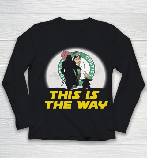 Boston Celtics NBA Basketball Star Wars Yoda And Mandalorian This Is The Way Youth Long Sleeve