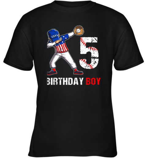 Kids 5 Years Old 5th Birthday Baseball Dabbing Shirt Gift Party Youth T-Shirt