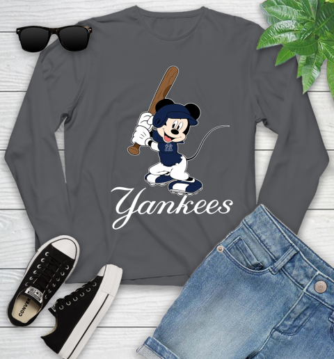 MLB Baseball New York Yankees Cheerful Mickey Mouse Shirt Youth Long Sleeve 8