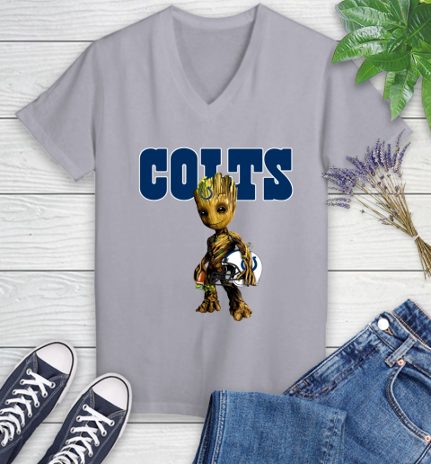 Indianapolis Colts NFL Football Groot Marvel Guardians Of The Galaxy Women's V-Neck T-Shirt 4