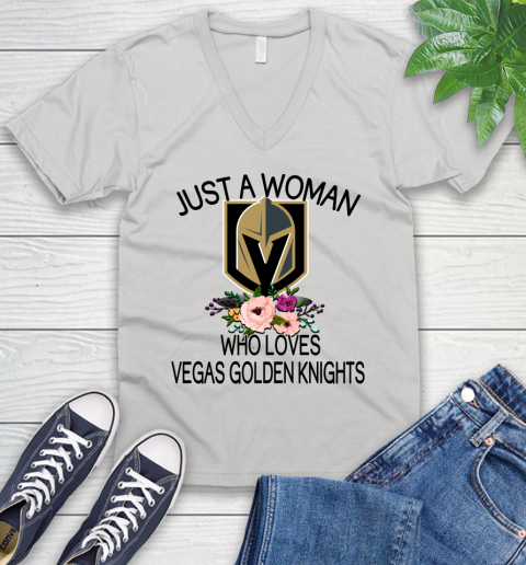 NHL Just A Woman Who Loves Vegas Golden Knights Hockey Sports V-Neck T-Shirt