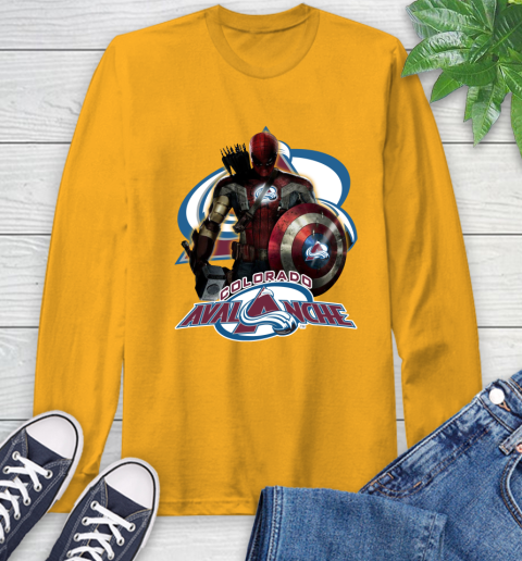 NHL Captain America Thor Spider Man Hawkeye Avengers Endgame Hockey Colorado Avalanche Long Sleeve T-Shirt 3