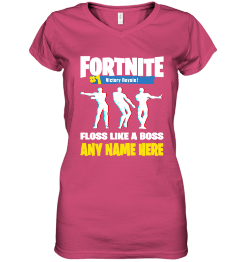 9reu personalize ndash fortnite floss like a boss floss dance emote custom name shirts women v neck t shirt 39 front heliconia