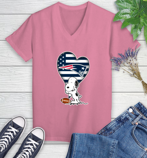 New England Patriots NFL Football The Peanuts Movie Adorable Snoopy Women's V-Neck T-Shirt 13