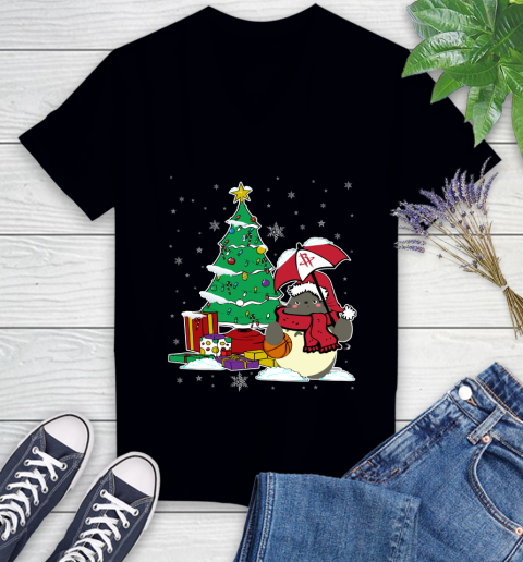 Houston Rockets NBA Basketball Cute Tonari No Totoro Christmas Sports Women's V-Neck T-Shirt