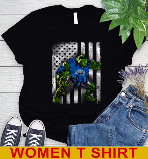 Orlando Magic Hulk Marvel Avengers NBA Basketball American Flag Women's T-Shirt