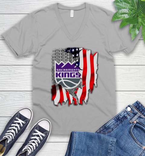 Sacramento Kings NBA Basketball American Flag V-Neck T-Shirt 3