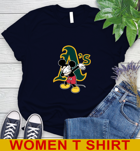 Oakland Athletics MLB Baseball Dabbing Mickey Disney Sports Women's T-Shirt 3