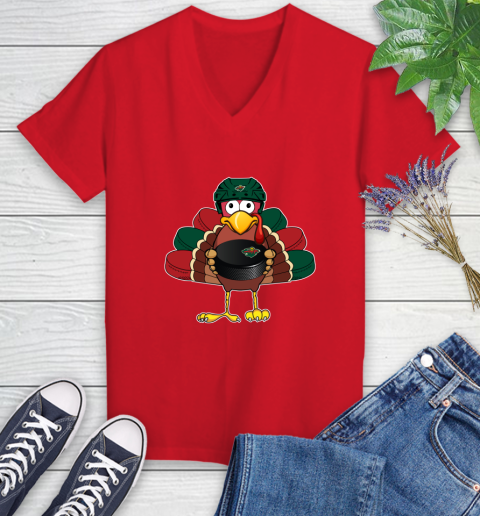 Minnesota Wild Turkey Thanksgiving Day Women's V-Neck T-Shirt 12