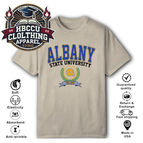 Albany State University ASU HBCU T-Shirt z7m3 albany state university asu hbcu classic t shirt 2 front sand HBCU Clothing Apparel