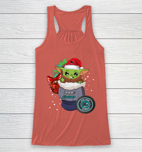 San Jose Sharks Christmas Baby Yoda Star Wars Funny Happy NHL Racerback Tank 4