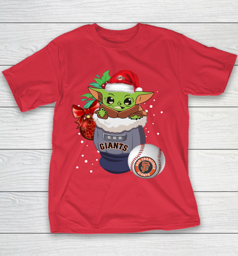 San Francisco Giants Christmas Baby Yoda Star Wars Funny Happy MLB Youth T-Shirt 9