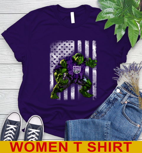 Sacramento Kings Hulk Marvel Avengers NBA Basketball American Flag Women's T-Shirt 4