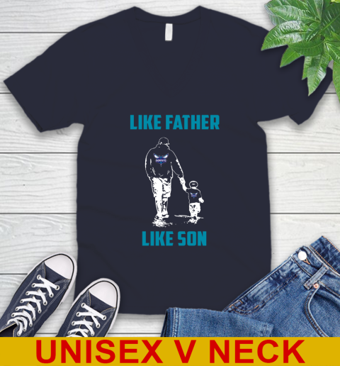 Charlotte Hornets NBA Basketball Like Father Like Son Sports V-Neck T-Shirt 2