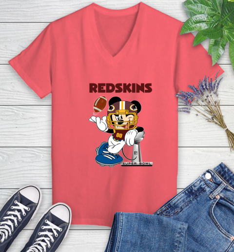 NFL Washington Redskins Mickey Mouse Disney Super Bowl Football T Shirt Women's V-Neck T-Shirt 6