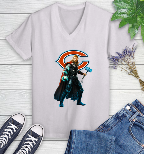 NFL Thor Avengers Endgame Football Chicago Bears Women's V-Neck T-Shirt