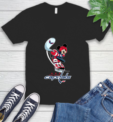 NHL Hockey Washington Capitals Cheerful Mickey Mouse Shirt V-Neck T-Shirt