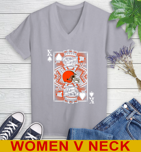 Cleveland Browns NFL Football The King Of Spades Death Cards Shirt Women's V-Neck T-Shirt 4