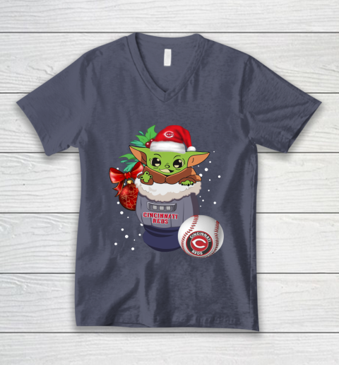 Cincinnati Reds Christmas Baby Yoda Star Wars Funny Happy MLB V-Neck T-Shirt 8