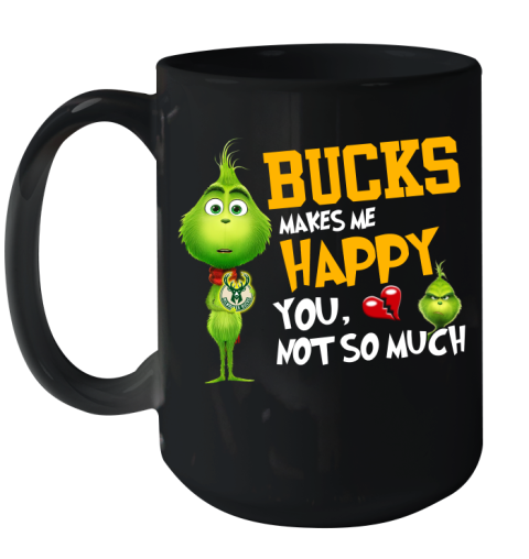NBA Milwaukee Bucks Makes Me Happy You Not So Much Grinch Basketball Sports Ceramic Mug 15oz