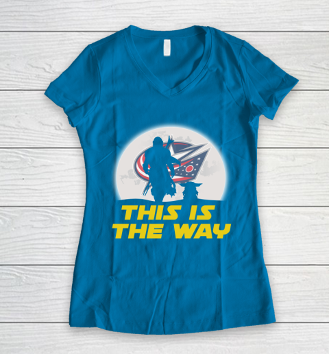 Columbus Blue Jackets NHL Ice Hockey Star Wars Yoda And Mandalorian This Is The Way Women's V-Neck T-Shirt 5