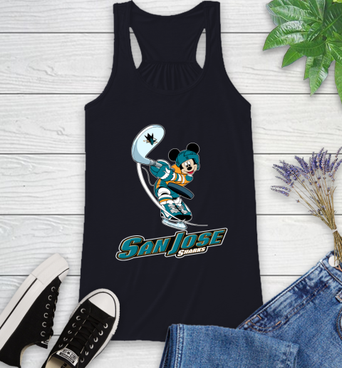 NHL Hockey San Jose Sharks Cheerful Mickey Mouse Shirt Racerback Tank 9