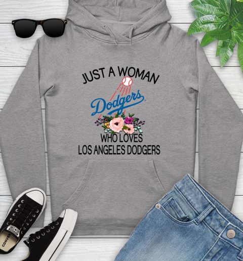 MLB Just A Woman Who Loves Los Angeles Dodgers Baseball Sports Youth Hoodie 4