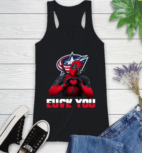 NHL Columbus Blue Jackets Deadpool Love You Fuck You Hockey Sports Racerback Tank