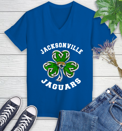 NFL Jacksonville Jaguars Three Leaf Clover St Patrick's Day Football Sports Women's V-Neck T-Shirt 10