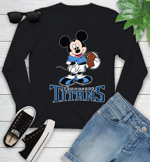 NFL Football Tennessee Titans Cheerful Mickey Mouse Shirt Youth Long Sleeve