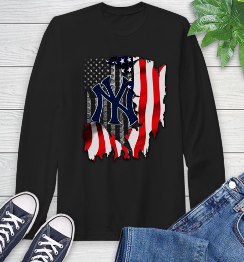 New York Yankees MLB Baseball American Flag Long Sleeve T-Shirt