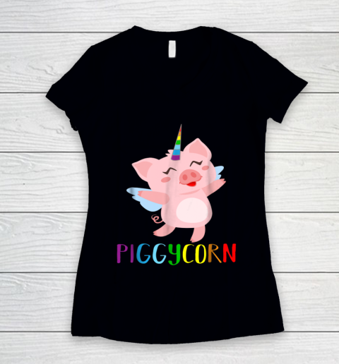 Cute Piggycorn t shirt flying wing pig unicorn Women's V-Neck T-Shirt